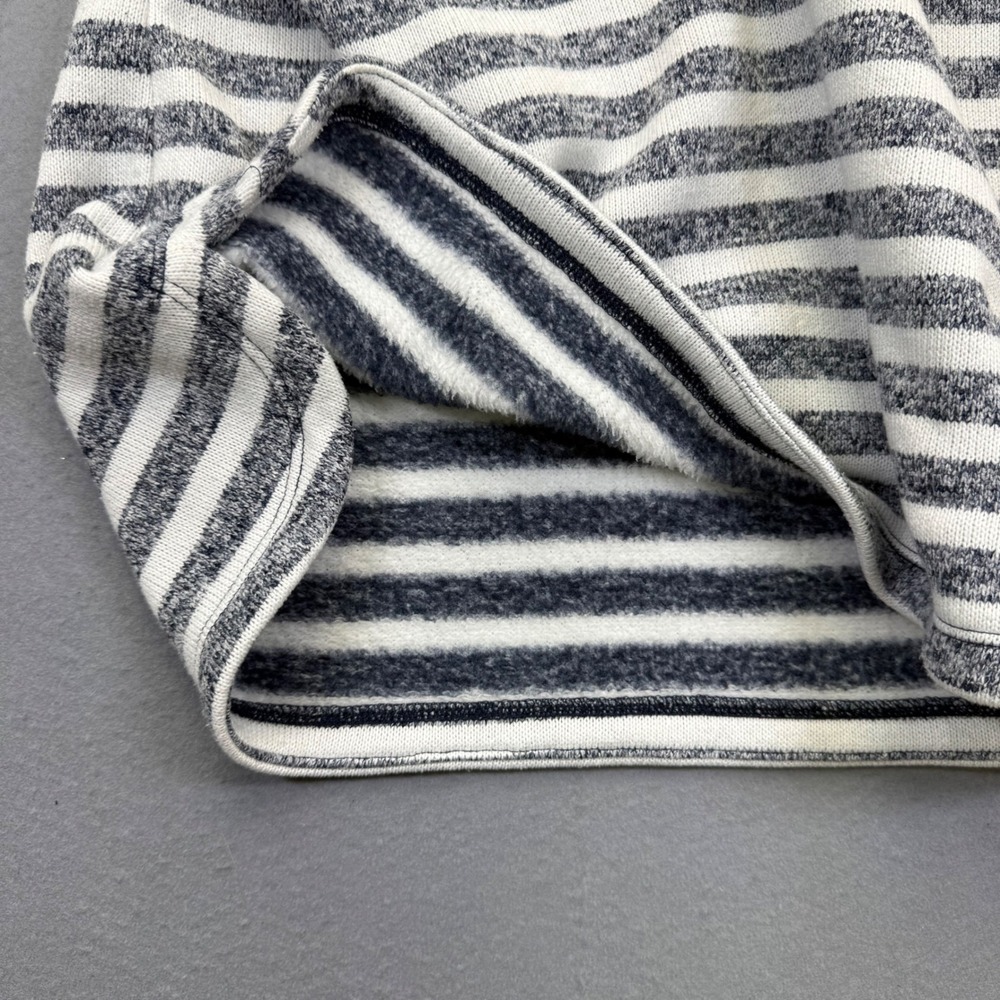 T by Talbots Womens Gray White Striped Fleece Mock Neck Button Pullover Medium - Picture 7 of 9